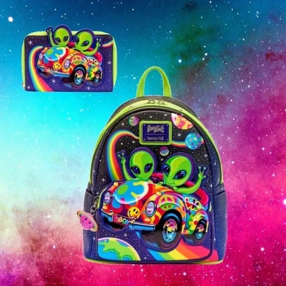 Lisa Frank Handbags - Loungefly Lisa Frank Cosmic Alien Ride Glow Mini Backpack And Wallet